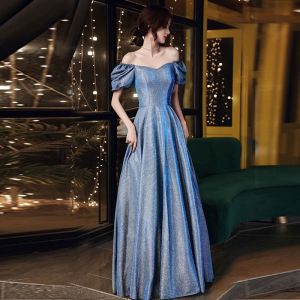 Evening Dress New Blue Long Sequin Bridesmaid Temperament Dress Banquet Dress【132cm】㏇X0412