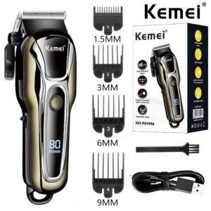 Kemei KM-1990 Trimmer rambut profesional untuk lelaki Clipper rambut elektrik tanpa wayar dengan paparan LCD USB mengecas lelaki Grooming Kit