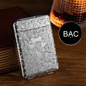 BẬT LỬA ĐIỆN KIÊM HỘP ĐỰNG THUỐC 16 ĐIẾU LỚN NGẮN ĐỒNG THAU HOA VĂN CỔ
