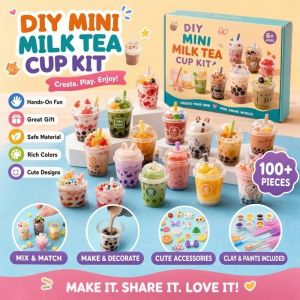 DIY Mini Milk Tea Cup Toy Set Bubble Tea Playset Pretend Cafe Role Play Kids Girls Gift