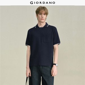 Giordano Men Contrast tipping single pocket short sleeve polo shirt Free Shipping 18016805