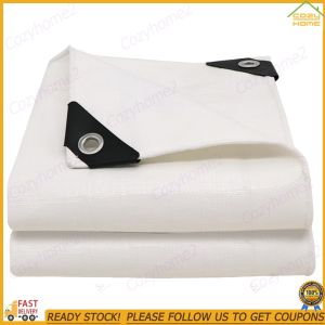 [CY] Weatherproof Poly Tarp Cover with Grommets White Multipurpose Protective Tarpaulin Cover for Outdoor Camping Tent Car