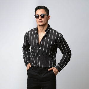 VENGOZ Kemeja Pria Slimfit - Vicente Stripe Black LS