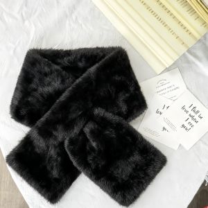 LUSIT Màu đơn sắc Khăn lông mềm Ngắn Mềm mại Khăn quàng chéo Phù hợp với mọi đối tượng Lông thú giả Cổ áo lông thú Mùa Thu Đông