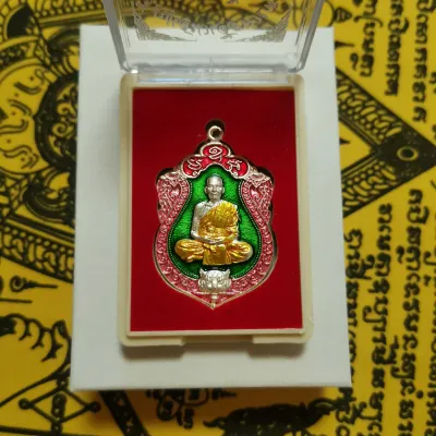 Thai Amulet - Amulets Luang Phor Phat with Temple Box. Millionaire – Great charm. Red/Blue/Green. Free 2 pcs Lucky 4D Aikhai Joss-stick