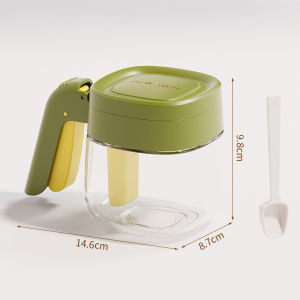 JustLiving 1Pc Glass Condiment Spice Jars Clear Condiment Canisters Pots with Lids and Spoons Kitchen Press-and-Flip Seasoning Box Condiment Jar Spice Container Salt Container Sugar Bowl