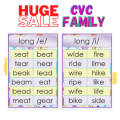 Flashcards for kids CVC Family / Short AEIOU / Long AEIOU / Blended words / Reading / Kids / School Materials / Learning / Kinder / Preschool / Essential Pang Bata / Essential For Home Schooling / Kids / Learn / Read / Write. 