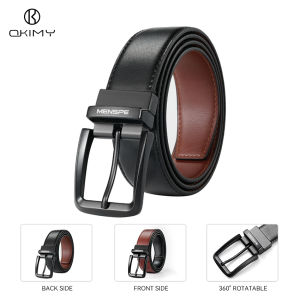 OKIMY Men Belt Outdoor Simple Belt Pin Buckle Belt Rotating Buckle Second-layer Cowhide Waistband Double-Sided Two-Color Belt Youth Sports Pant Belt Simple Nice Waistband