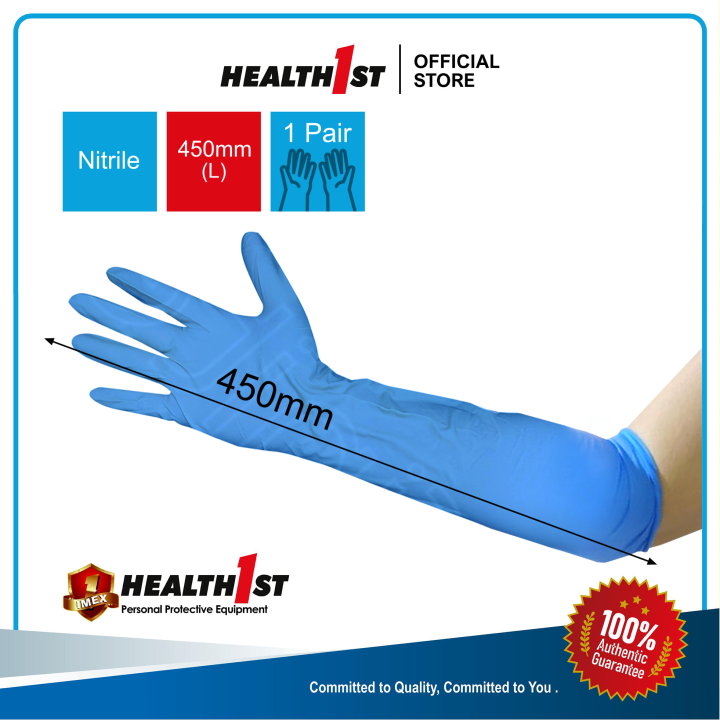 Health1st Elbow Length Long Cuff Nitrile Glove Powder Free 1pair Lazada