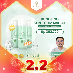 Paket Bundling Rintik Skincare Stretch Mark Oil (3pcs) - Pemudar Stretchmark Selulit Bekas Luka mengandung Collagen & Stem Cell Infused 90ml