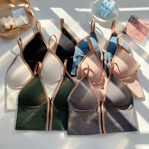 เสื้อชั้นในแฟชั่น เสื้อครอปสายเดี่ยว สปอร์ตบรา เสื้อสายเดี่ยวคอวี ซิปหน้า เนื้อดียืดหยุ่น เสริมฟองน้ำ