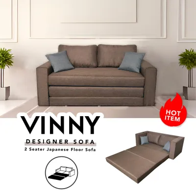 [INNDESIGN.SG] VINNY 2 Seater Fabric Sofa / Floor Sofa / Sofa Bed / Japanese Floor Sofa With 2 Pillows / Queen Size Bed (Fully Assembled and Free Delivery)