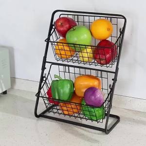 2-Tier Countertop Fruit Vegetable Basket Kitchen Cabinet Snack Storage Rack for Garlic Ginger and Onions