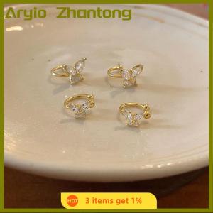 Aryio 1 cặp shinning Zircon lớn nhỏ bướm Tai Clip bông tai pha lê không xuyên Tai Cuff phụ nữ giả xuyên tai bọc