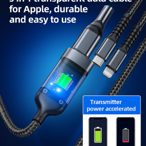 Luminous onetothree threeinone transparent braided charging cable