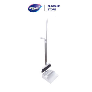 MyJae Stainless Steel Handle Folding Broom and Dustpan Set with Flexible Brush Head