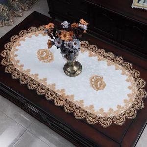 NEXTGENYUN งานปักดอกไม้ ผ้าปูโต๊ะลูกไม้รูปไข่ Dacron Dacron วินเทจ ผ้าปูโต๊ะรับประทานอาหารแบบยุโรป ของตกแต่งบ้าน ประณีตประณีตประณีต ผ้าคลุมโต๊ะน้ำชา ห้องนั่งเล่นในห้องนั่งเล่น