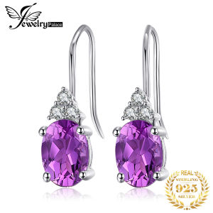 JewelryPalace Oval Purple Created Alexandrite Sapphires 925 Sterling Silver Clip on Drop Earrings for Women Gemstone Jewelry