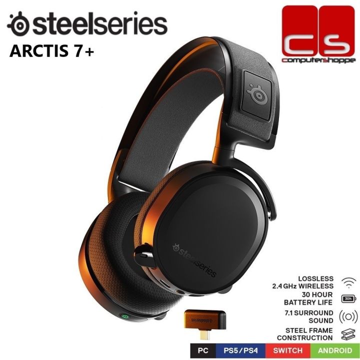 SteelSeries Arctis 7+ Plus Wireless Over-Ear Gaming Headset - Black -NO  DONGLE