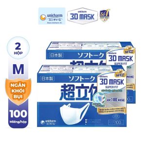 Combo 3 Hộp Khẩu trang Unicharm 3D Mask Super Fit ngăn khói bụi (Hộp 100 cái)