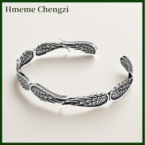 Hmeme Retro Angel Wing Bracelet Ring Personalized Fashion Open Adjustable Cuff Wristband Punk Hip Hop Jewelry Gift