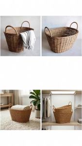 xpkQ Large Capacity Dirty Laundry Basket Hand Woven Portable Rattan Basket Storage Boxes With Handles Household Storage Organizers Y5R7K