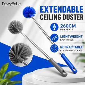 DewyBabe Extendable Ceiling Duster Adjustable Long Pole Dense Bristle Cleans Cobwebs Ceilings Indoor Outdoor