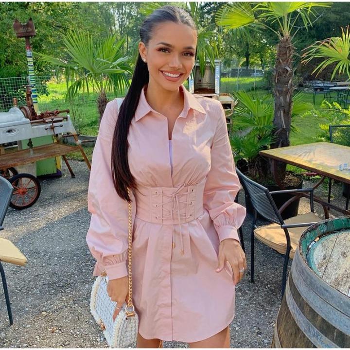 Long Sleeve Shirt Dress With Corset Belt | Lazada Singapore