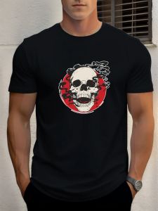 T Shirts For Men Skull 100% Cotton Graphic Printing Summer Round Neck T-Shirt Casual Breathable Street Style Daily Top