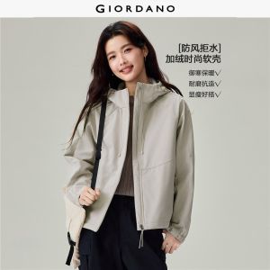 Giordano Women Softshell fleece-lined raglan sleeve hooded jacket Free Shipping 05376675