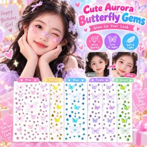 Aurora Butterfly Face Sticker Glitter Tulle Face Gem Stickers Self Adhesive Sparkly Rhinestone Face Jewels Stage Makeup Party Body Art Decoration