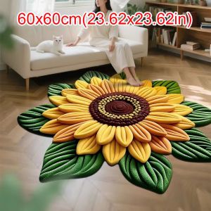 JURHOMIE Soft Sunflower Carpet Non-slip Special-shaped Flower Carpet Durable Absorbent Blanket for Living Room Tea Table Bedside