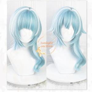 ZEEMIN Eula Cosplay Wig 48cm Blue White Wig Heat Resistant Synthetic Hair Anime Wigs + Wig Cap
