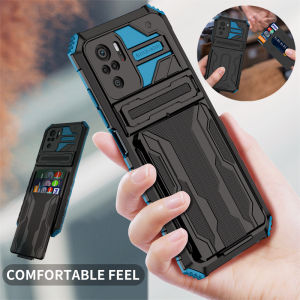 Shockproof Armor Phone Case For Xiaomi Redmi Note 10 10S 11 11S 9T Mi 11T Poco M4 X4 Pro Card Slot Stand Holder Back Cover Funda