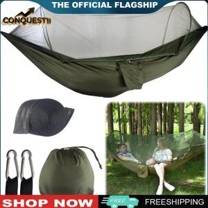 [Conquestii] Portable Hammock with Mosquito Net Hammock Tent with Tree Straps Hammock Bed for Camping Backpacking Travel Backyard