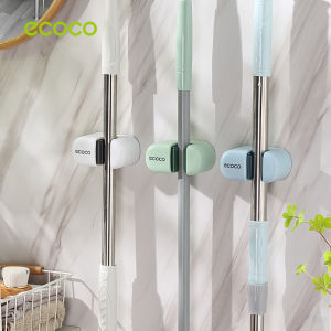 Ecoco Mop Holder Wall Mounted No Drilling Broom Holder Clamp for Bathroom Organization