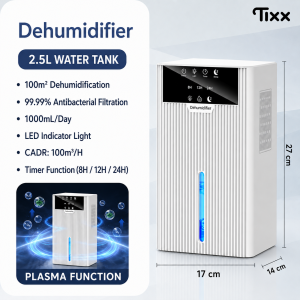 Tixx New Materials Starry Gray Dehumidifier 3 in 1 1100ml/Day For Home 2.5L Water Tank 38db Low Noise Moisture Absorber