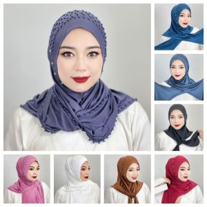 GOOTRADES Solid Color Muslim Hijab Full Cover Beaded Arabic Hijab Hats Comfortable Veil Turban Cap Woman
