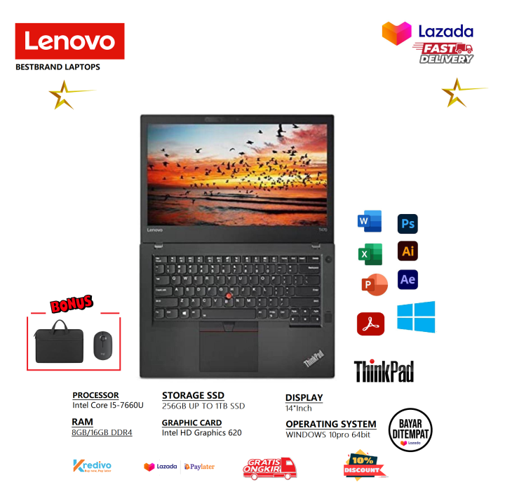 LAPTOP LENOVO T470s I7 6TH RAM 8GB/256 SSD WIN 10 PRO BERGARANSI