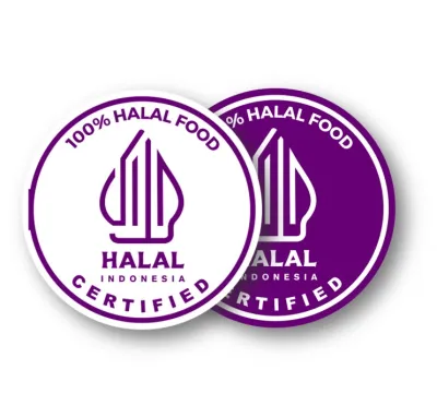 Stiker Halal Custom Warna-Warni Diameter 14cm untuk Food & Drink