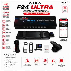 AIKA F24 Ultra 2 Camera WiFi Dashcam 10" Full Touchscreen 4K Front HD 1080P Full HD WiFi Multi-HD