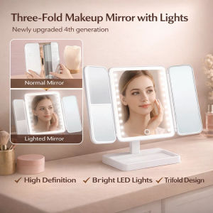 360° Wide-Angle Portable Makeup Mirror With LED Light For Travelers Compact Design Full Face Clarity Natural Illumination Family Use