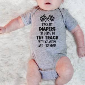 Racing baby onesie: Day at the track with grandparents