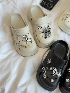 [Free Shipping] GGGLU Sweet And Cool Personality Rhinestone Clogs For Women Thick-Soled Platform Sandals Beach Shoes Height-Increasing Closed-Toe Slippers For Summer