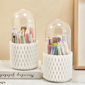 MD-K145 Rak Kosmetik Putar 360 Derajat Dengan Tutup Transparan Serbaguna / Kotak Penyimpanan Kuas Makeup Motif / Storage Makeup Brush Multifungsi Import