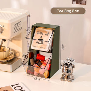 JustLiving 1PC 2Tier Compartment Breakroom Coffee Condiment Organizer Tea Condiment Organizer Cups Storage Box Kitchen Multifunction Cup Drainer Cup Holder Kitchen Shelf Cup Storage Box with Cover Dustproof Box