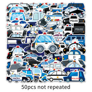 50PCS Cute Cartoon Police Car Graffiti Waterproof Sticker Decorative Children Toy Car Sticker