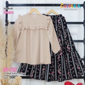 Setelan Tunik Bunga & Rok Mawar Anak Perempuan Crinkle Satin Cutetrik Terbaru