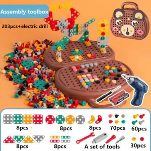 Children screw screws to assemble toys boy puzzle force disassemble electric drill toolbox assemble building blocks