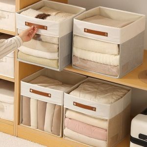 BLACKON Large Capacity Square Storage Box Non-woven Fabric Folding Clear View Clothes Storage Box Multi-functional with Handle Cabinet Drawer Organizer Home